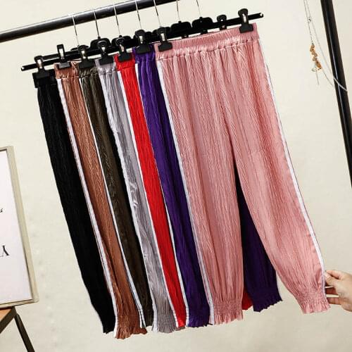2018 Summer Autumn Casual Thin Chiffon Harem Pant Women Elastic Waist Pleated Trousers Sweet Lantern Beach Female Leggings Mw395