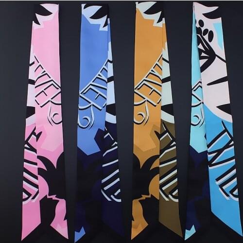 POBING New Design Letters Print Silk Scarf Women Head Scarf Brand Small Tie Handle Bag Ribbon Long Scarves Female Wraps 100*5CM