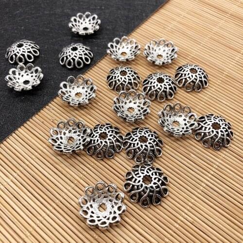 Kids Charms for Jewelry Making, 10Pcs Bead End Caps Findings Flower Shape Silver Color 16.5x16.5x5.5mm, Handmade DIY Accessories