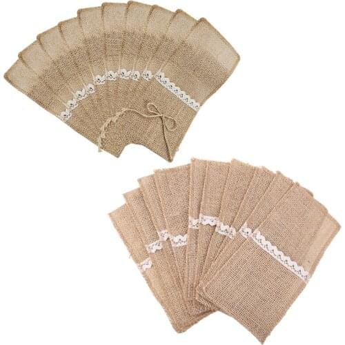 10pcs/set Jute Lace Cutlery Bag Fork and Knife Holders for Wedding Decoration R9JC