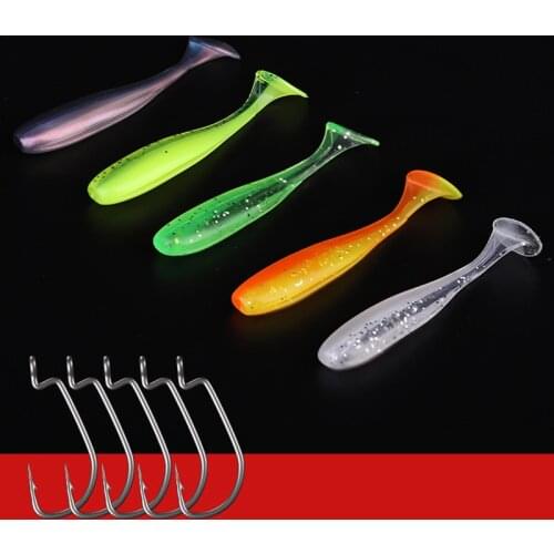 10pcs Soft Lures 5cm 6cm 7cm T Tail Jigging Fishing Lures Wobblers Tackle Double Color Bass Pike Aritificial Silicone Swimbait