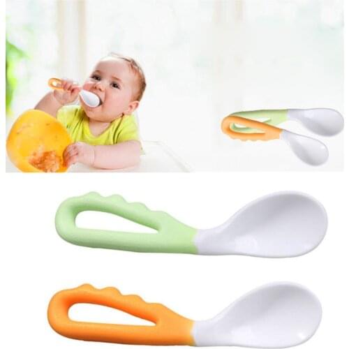 2Pcs Baby Infant Spoon Solid Feeding Safe Pacifier Bending Spoon Curved Flatware Y4QA