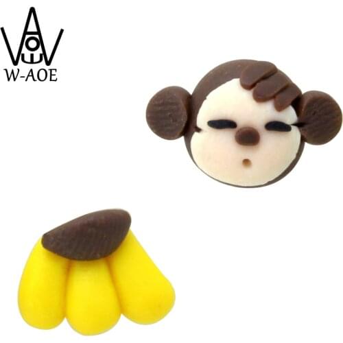 2017 New Design Fashion Cartoon Cute Monkey Banana Stud Earrings For Women Girl Handmade Polymer Clay Animal Earrings Best Gift