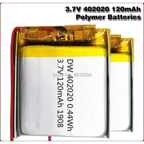 3.7v 120mAh 402020 Lithium Polymer Li-Po Rechargeable Battery For toys GPS MP3 MP4 PAD DVD DIY bluetooth headphone speaker phone