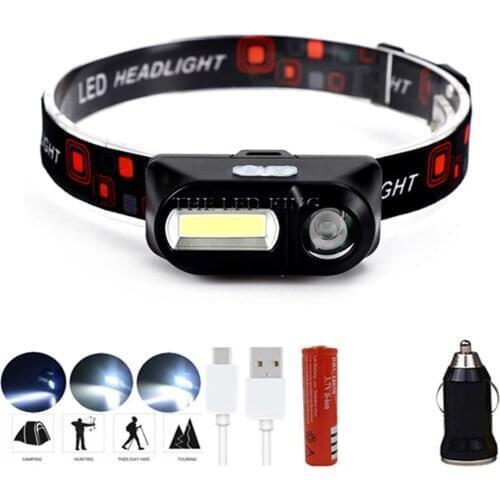 6000LM Dropshipping Mini USB Charging XPE COB Headlamp Flashlight Fishing Camping Cycling Hand Work light Torch head lamp 18650