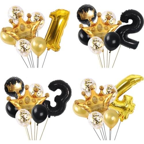 7pc 32inch number Crown Foil Balloons set birthday wedding party decorations Confetti latex balloon baby shower globos