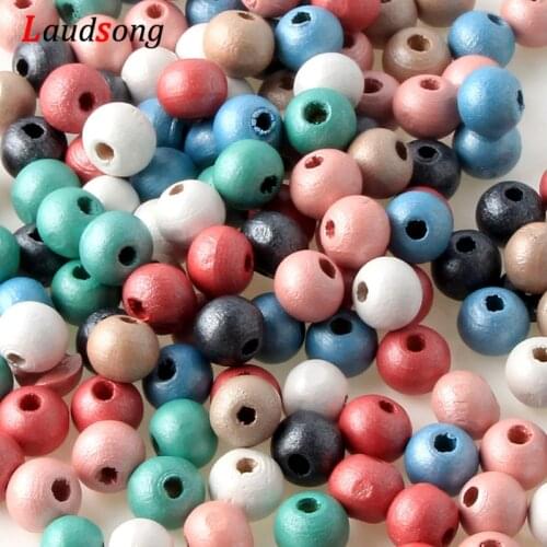 200pcs/lot Colorful Silver Plated Wooden Beads 6/8mm Round Loose Spacer Wood Beads For Diy Jewelry Making Bracelet Supplies