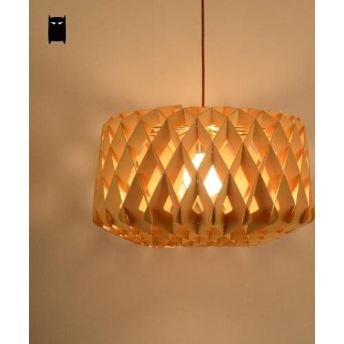 Wood Honeycomb Diamond Shade Pendant Light Fixture Nordic Japanese Style Creative Suspension Lamp Design Dining Room Restaurant
