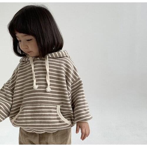 Children Casual Sweatshirts Striped Print Hoodies For Girl Boys Baby Clothes Autumn Hooded Pullover Kids Sweatshirt Tops