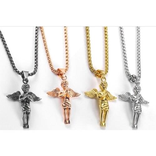 Personalized Little Angel Necklace Gold Stainless Steel Love Praying Angel Pendant Rose Gold Cupid Angel Silver Hip Hop Angel