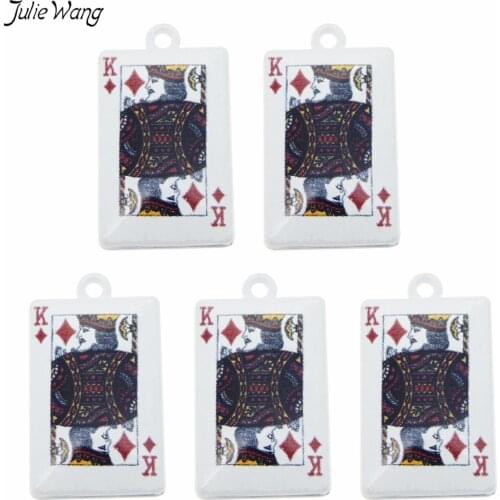 Julie Wang 5PCS Alloy Poker Card Pendant Charm Spades King Monogram Pendant for Jewelry Making Charms DIY Findings Accessory