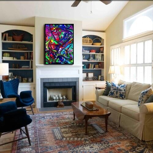 New Modern Living Room Art Abstract Picture Swirl Lion Colorful Fantasy Poster Canvas Painting Wall Art Home Decoration