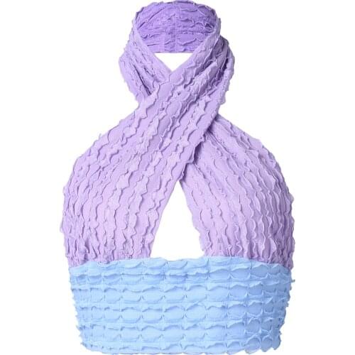 Summer Sexy Patchwork Halter Tank Top Women Sleeveless Backless Ruched Crop Top Streetwear Holiday Casual Camis Tops Streetwear