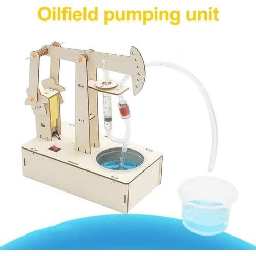 Oil-Pumping Machine DIY Assembling Educational Wooden DIY Electric Assembling Oil-Pumping Machine Toy for Science Experiments