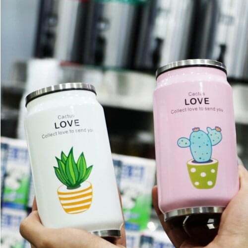 Cute Stainless Steel Thermos with Straw Juice Drink Cans Portable Thermal Water Bottle Unisex Students Cup 350ml