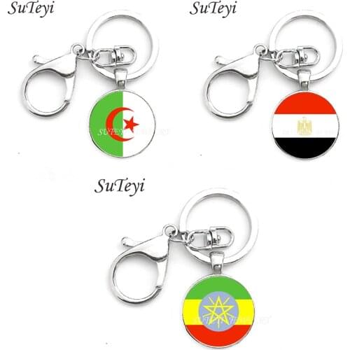 Fashion Handmade Algeria Egypt Ethiopian national flag key ring car keychain Silver color Women men steampunk keyring