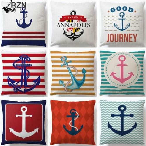 Colorful Printed Cotton Linen Cushion Cover Anchor Pattern Marine Ship Throw Pillow Case Decorative Pillowcase Cojines Almofadas