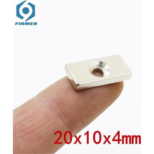 50pcs/100pcs NdFeB Fix Magnet 20x10x4 mm with M4 Screw Countersunk Hole Block N42 Neodymium Rare Magnet 20*10*4-4
