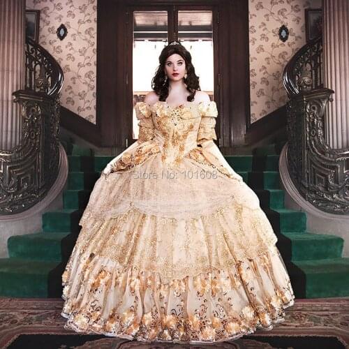New!Eras Luxs Lace French Duchess Princess Queen Ball Court dress Colonial Georgian Renaissance Gothic Historical dress HL-487