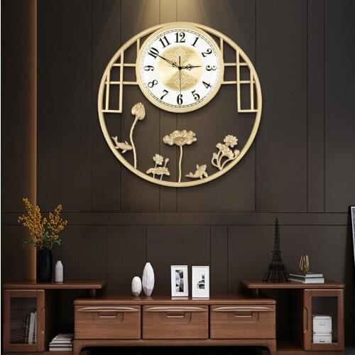 New Chinese style light luxury living room copper wall clock modern decoration Chinese style background wall mute clock watch
