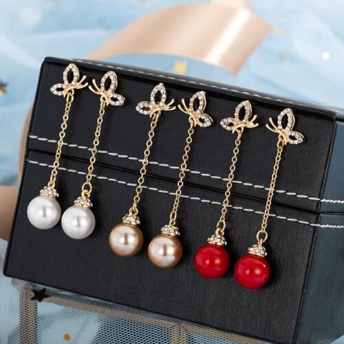 New S925 Silver Needle Creative Trendy Long Advanced Face Thin Butterfly Imitation Pearl Earrings Student Gift Jewelry Brincos