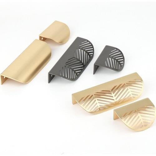 Lowest Price Leaf Shape Zinc Alloy Handle Nordic Minimalist Punch-free Drawer Zinc Alloy Copper Drawing
