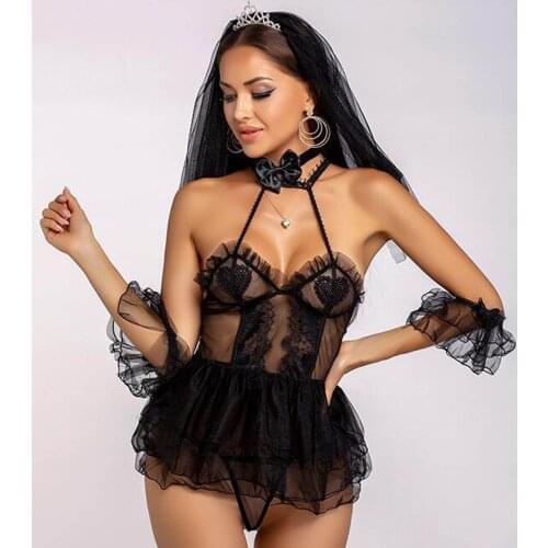 Sexy See-Through Lingerie Set Lace Net Yarn White Black Bridal Gown Lingerie Sexy Exotic Apparel Plus Size нижнее белье женское