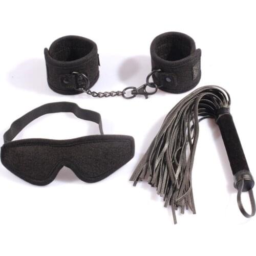 Smspade BDSM velvet handcuffs,blindfold mask leather flogger whip underbed bondage sex restraints kit sex toys for couples