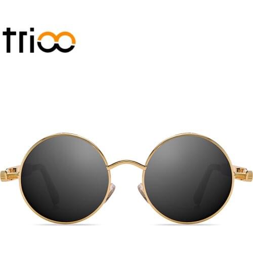 TRIOO Sunglasses Men Retro Round Shades Vintage Thick Frame Sun Glasses Male Driver New Polarized Steampunk Oculos de sol