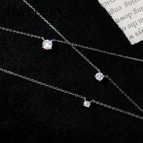 High Quality 100% 925 Sterling Silver Geometric Dazzling Cubic Zirconia Pendant Necklace for Women Clavicle Necklaces