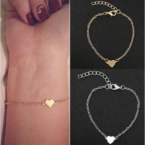 Hot Sale Charming Heart Bracelets&Bangles For Women Girls Gold Silver Color Metal Bracelets Statement Jewelry Wholesale gifts
