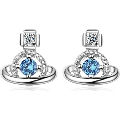 Dreamhonor New Trendy Fashion 925 Sterling Silver Blue Planet Crystal Zirconia Stud Earrings Jewelry Accessories Sweet Design