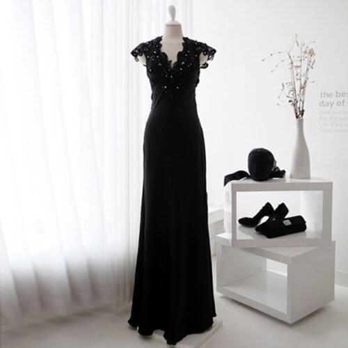Black lace long cap sleeve new design sexy beading long prom gown vestido de festa longo robe de soiree 2018 bridesmaid dresses
