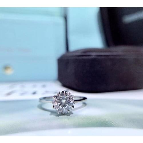 Inbeaut Classic 925 Silver Excellent Cut VVS1 Pass Diamond Test Moissanite Snowflake Engagement Ring for Women Wedding Jewelry