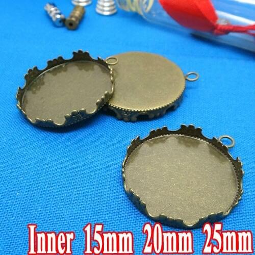 10pcs Antique Bronze Wholesale15/20/25mm Round Crown Bezel Setting TRAY Pendant Blank Base Vintage Jewelry Findings