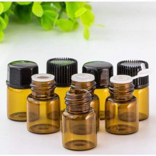 10pcs/Lot 1ml/2ml/3ml Mini Amber Glass Essential Oil Reagents Refillable Sample Bottle Brown Glass Vials With Cap Glass Jars