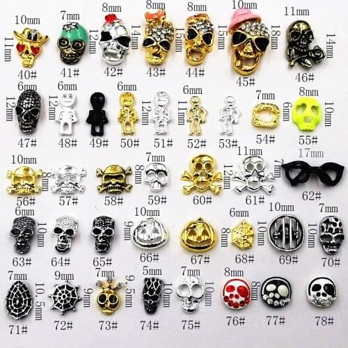 10pcs/Lot Halloween Rhinestone Painting Oil Skull Ghost Spider Web Metal Alloy Nail Art Decorations Stickers/Charms for Manicure
