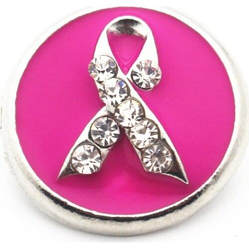10pcs/lot Silver Snap Jewelry Eanmel Breast Cancer Awareness Ribbon Crystal Snap Button Fit 18mm/20mm Snap Bracelet DIY Charms