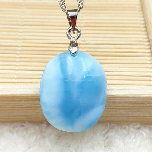 100% Natural Blue Larimar Oval Gemstone Pendant Women Men 22x18x9mm Water Pattern Crystal Love Necklace Dominia AAAAAA