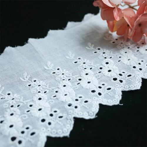 12CM Wide Cotton Lace Guipure With Floral embroidery Garment Sewing Collar Trim Handmade Lace Material White Ribbon For Dress