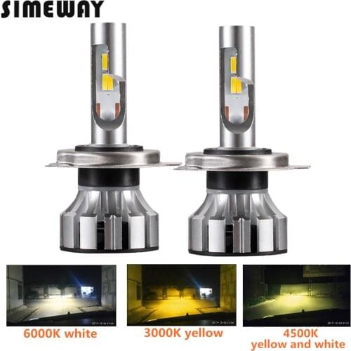 2PCS Tricolor LED light H7 H4 H1 H11 9005 9012 D2S car headlight bulbs 3000K 6000K 4300K 90W 11000lm H3 led 9006 auto fog lamp