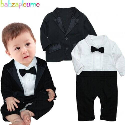 2PCS/0-24Months/Spring Autumn Newborn 1st Birthday Baby Boys Clothes Black Jacket+Gentleman Jumpsuit Infant Clothing Sets BC1278