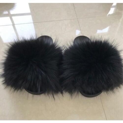 2020 Womens Summer Fox Fur Slipper Flat Beach Slides Hot Sizes 36-45 available