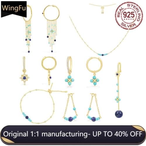 2021.7 month new S925 sterling silver Monaco jewelry set necklace bracelet earrings Roman style women blue stone jewelry gift