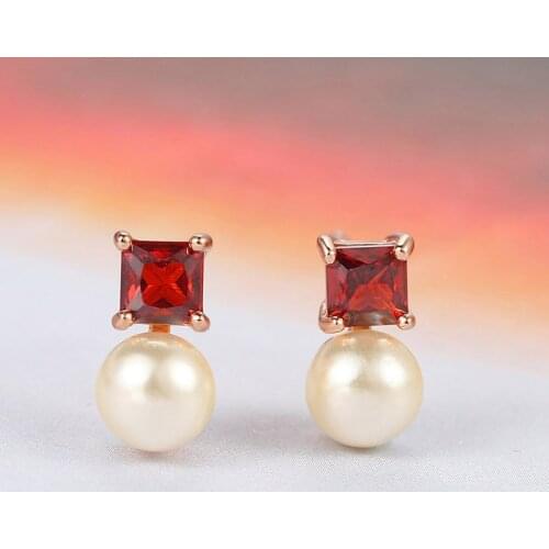 2021 NEW Fashionable Stud Earrins For Women Girls Red AAA+Cubic Zirconia Imitation Pearl Earing Daily Party Gift Jewelry E068