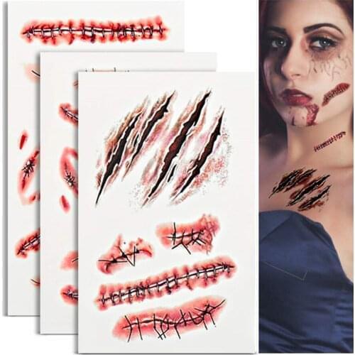 3000 pcs Halloween Temporary Tattoo Sticker Waterproof Instant Stitched Wound Scary Scars Tattoo Sticker Halloween Decor