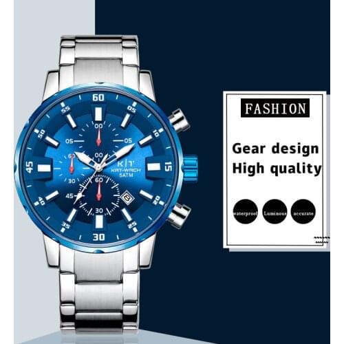 KAT-WACH 3101 Mens Watches Simple New Waterproof Six-Hand Three-Eye Man Watch Steel Band Calendar Quartz Sports Men Watches