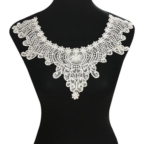 White Embroidered Lace Trims Flowers Collar Appliques Mesh Gothic Vintage Water Soluble Sew On Patch For Wedding Dress DIY Patch