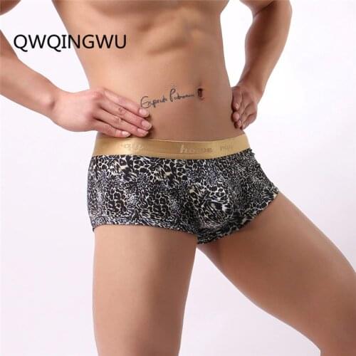 Boxers Men Silk Leopard Low Waist Underwear Slip Gay Pouch Seamless Breathable Shorts Comfortable Homme Sexy Print Men Boxers