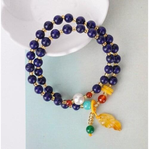 2021 new Chinese style 2 circle 6mm bracelet multi circle tassel small fresh round bead bracelet for women female glass beads